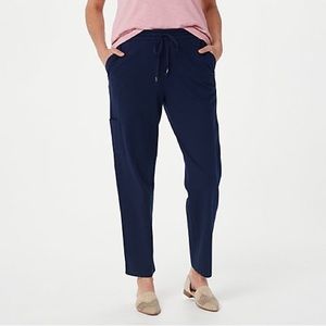 Susan Graver Weekend Essentials Cotton Ankle Pants -Navy (sz) A395098